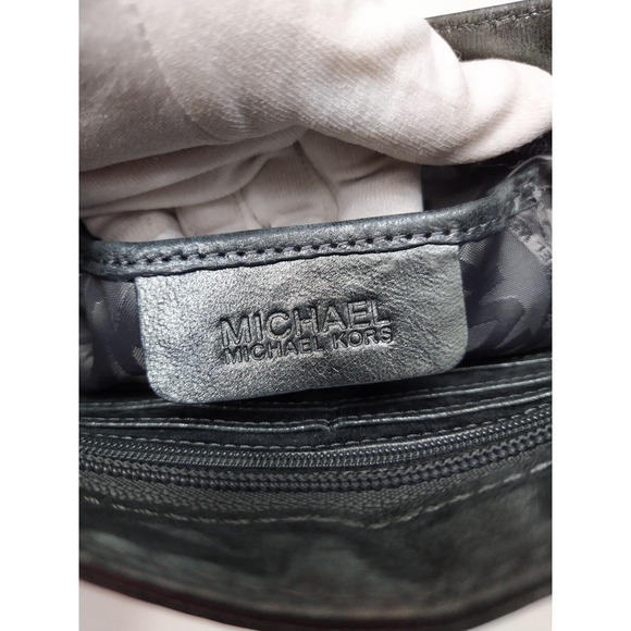 Michael Kors Metallic Gray Leather Zipper Closure Small Shoulder Bag - Picture 12 of 13